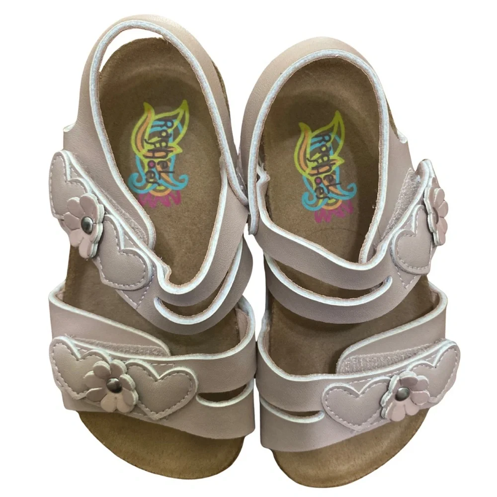 Rachel Shoes Emily Ann Blush Kids Sandals with Heart and Flower Design